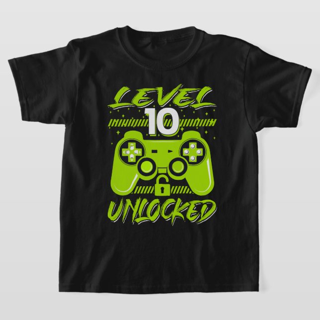 Upplåst videospel på nivå 10 10:e födelsedagsspela t shirt (Laydown)