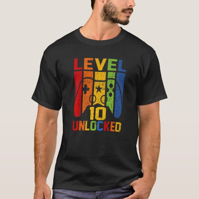 Upplåst videospel på nivå 10 10:e födelsedagsspele t shirt (Framsida)