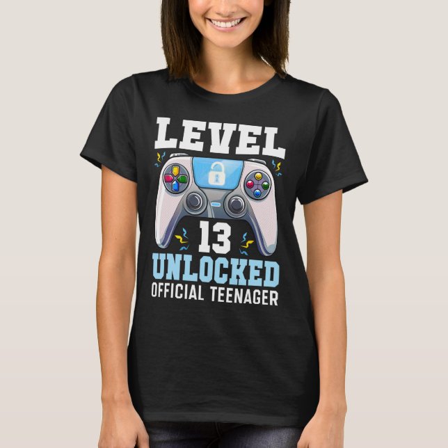 Upplåst videospel på nivå 13 13:e födelsedagsspela t shirt (Framsida)