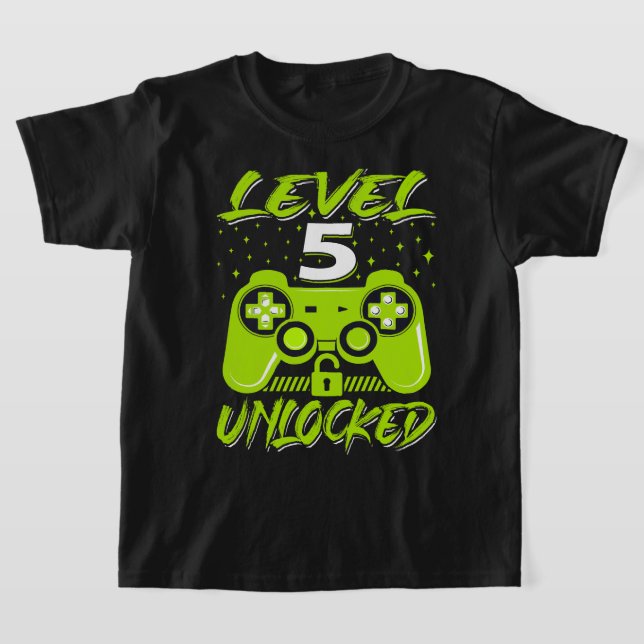 Upplåst videospel på nivå 5:e födelsedagsspelsgif t shirt (Laydown)