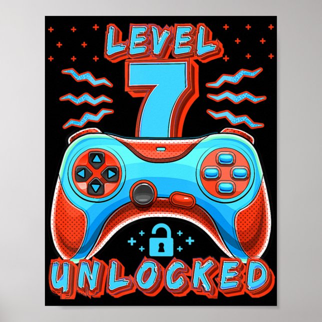 Upplåst videospel på nivå 7, 7:e, födelsedagsspela poster (Framsidan)