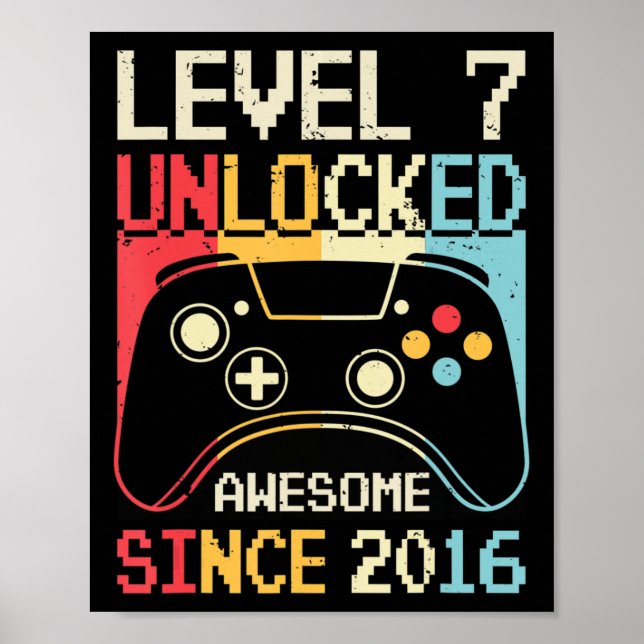 Upplåst videospel på nivå 7, 7:e, födelsedagsspela poster (Framsidan)