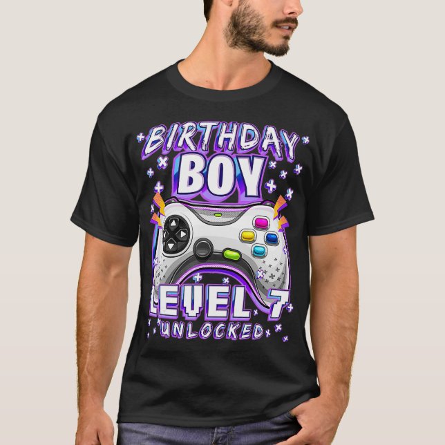 Upplåst videospel på nivå 7, 7:e, födelsedagsspela t shirt (Framsida)