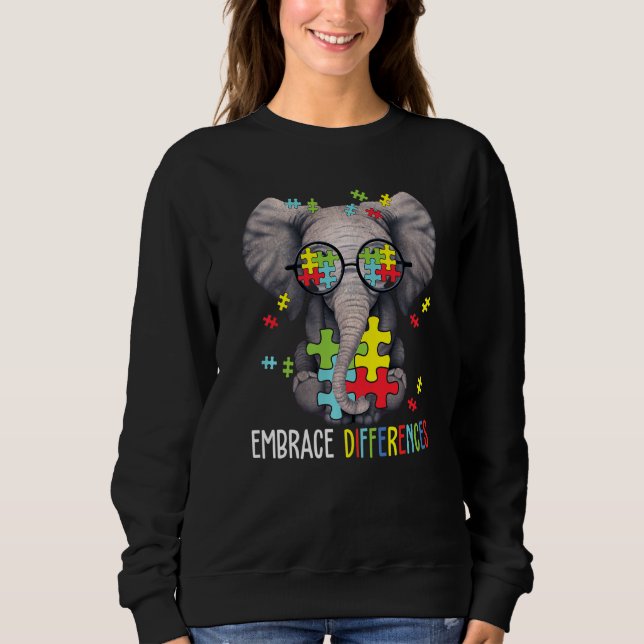 Upplev skillnader Elephant Funny Autism Awarenes T Shirt (Framsida)
