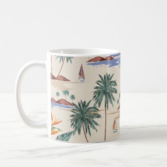 Upplys den sömlösa tropiska ön mönster på ljus kaffemugg (Vänster)