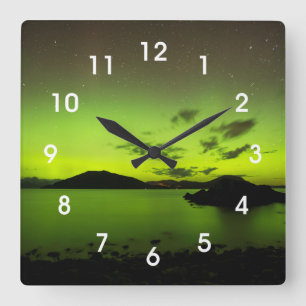 Upplysande aurora fyrkantig klocka