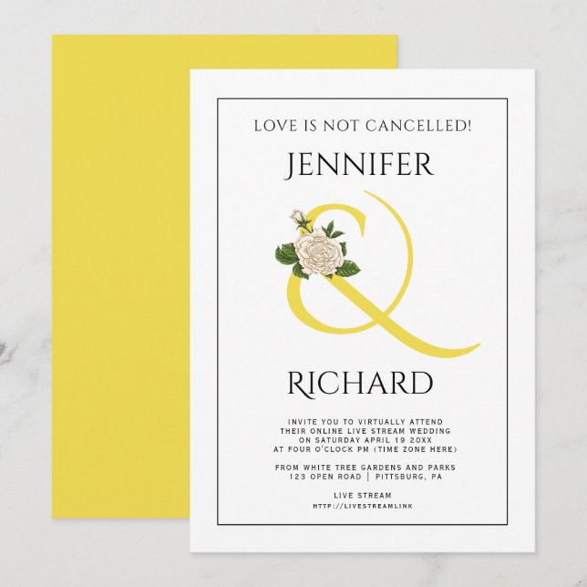 Upplysande gult ampersand virtuella bröllop inbjudningar (Fram/baksida)