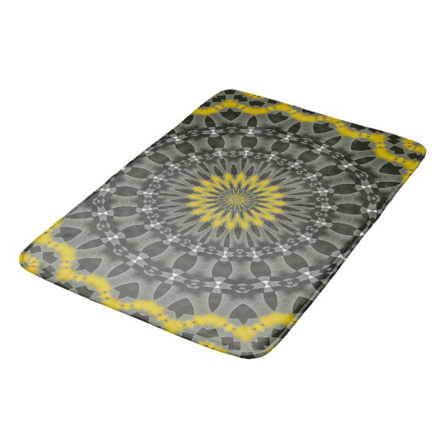 Upplysande Gult och Grått KAleidoscope Mandala. Badrumsmatta (Vinklad)