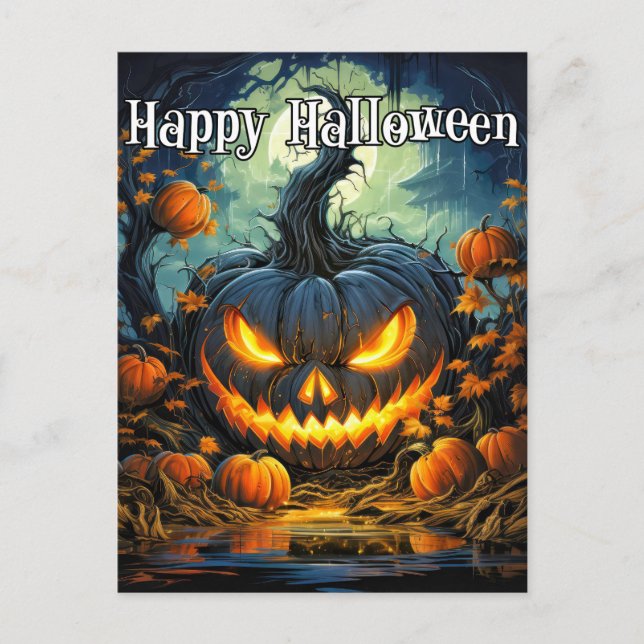 Upplysande Spooky Pumpkin | HAPPY HALLOWEEN Vykort (Framsida)