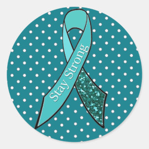 Upplysning om äggstockscancer Ribbon dekal teal Runt Klistermärke