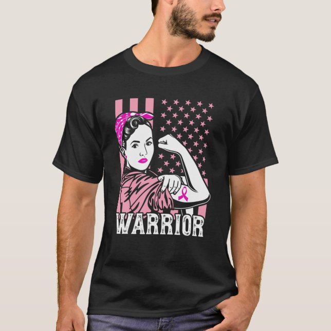 Upplysning om bröstcancer Amerikansk Flagga Warrio T Shirt (Framsida)