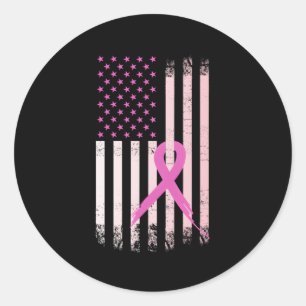 Upplysning om bröstcancer K Ribbon American Flagga Runt Klistermärke