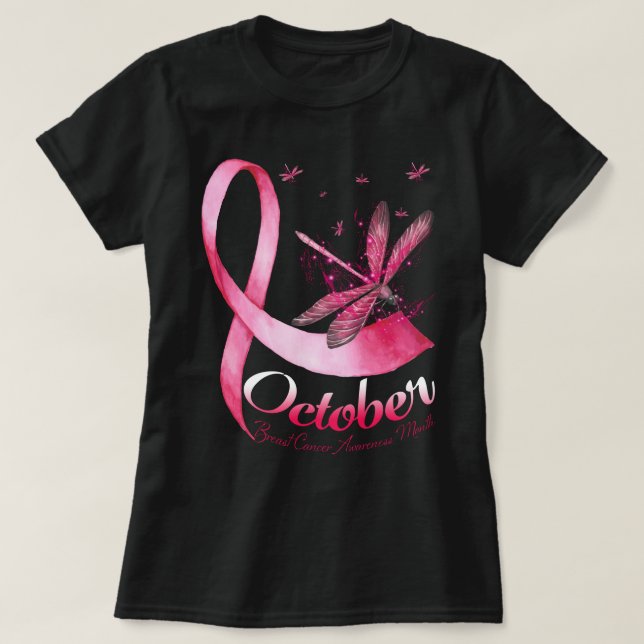 Upplysning om bröstcancer oktober Ribbon Dragonfly T Shirt (Design framsida)