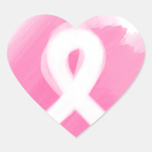 Upplysning om bröstcancer Ribbon Watercolor Hjärtformat Klistermärke