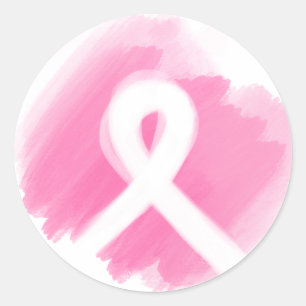 Upplysning om bröstcancer Ribbon Watercolor Runt Klistermärke