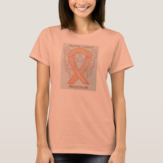 Upplysning om cancer Ribbon Angel Anpassningsbar S Tee Shirt (Framsida)