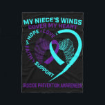 Upplysning om Lila Suicide Prevention Awareness Ni Fleecefilt<br><div class="desc">Upplysningsgrad för Lila Suicide Prevention Niece Heart Vingar</div>