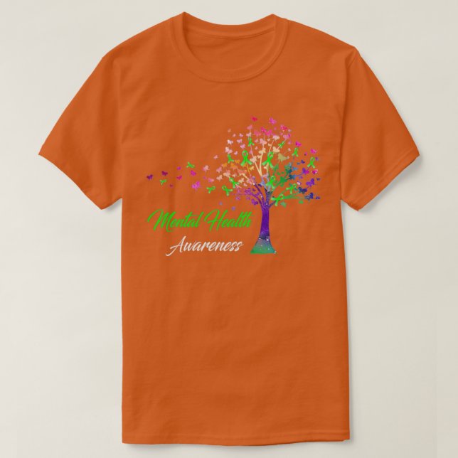 Upplysning om psykisk hälsa Ribbon Träd T Shirt (Design framsida)