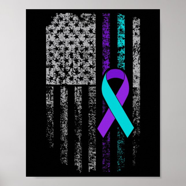 Upplysning om självmord Amerikanska Flagga Ribbon Poster (Framsidan)