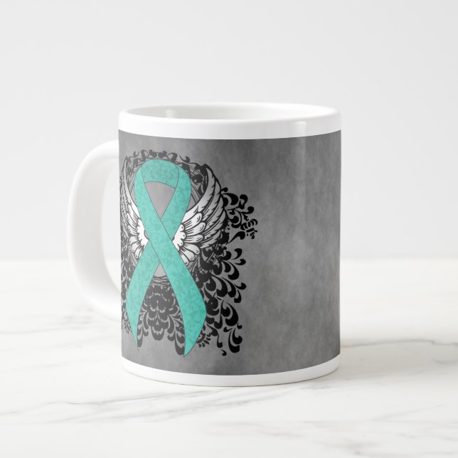 Upplysning om Teal Ribbon Support Jumbo Mugg (Framsida vänster)