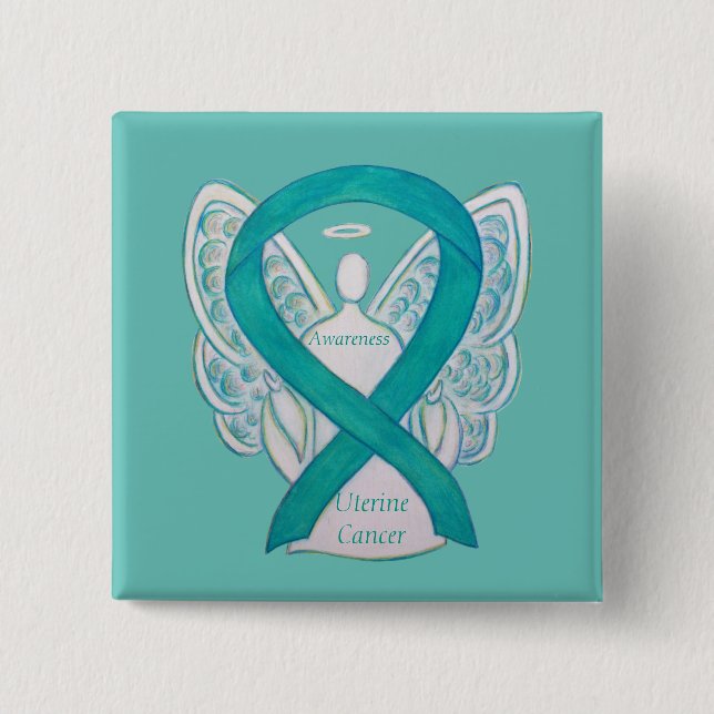 Upplysning om urin Cancer Teal Awareness Ribbon An Knapp (Framsida)
