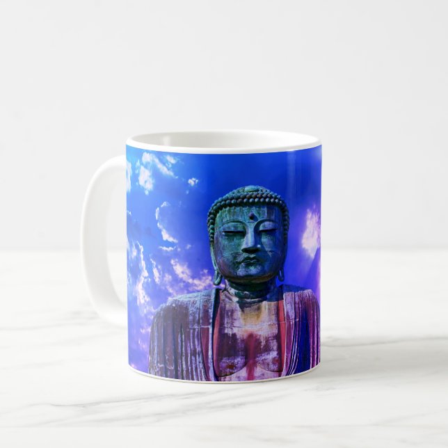 Upplysningsförmedling Buddha Statue färg Kaffemugg (Framsida vänster)