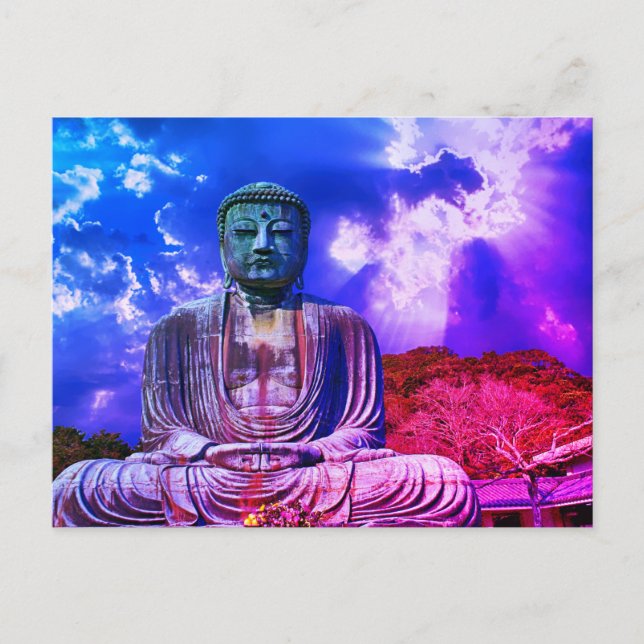 Upplysningsförmedling Buddha Statue färg Vykort (Framsida)