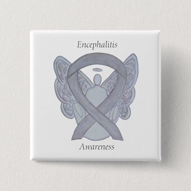 Upplysningsgrad för Encephalitis Silver Ribbon Ang Knapp (Framsida)
