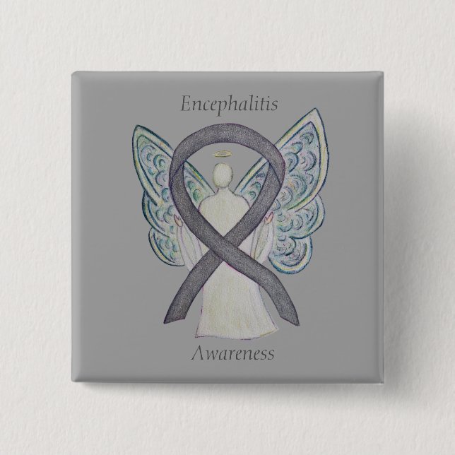 Upplysningsgrad för Encephalitis Silver Ribbon Ang Knapp (Framsida)