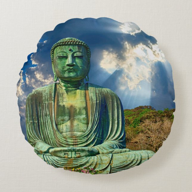 Upplysningsmediterande Buddharundan Dekorativ kudd Rund Kudde (Framsidan)