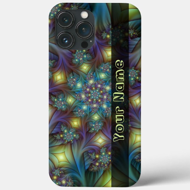 Upplyst Abstrakt Blue Lila Fractal Art Namn (Baksida)