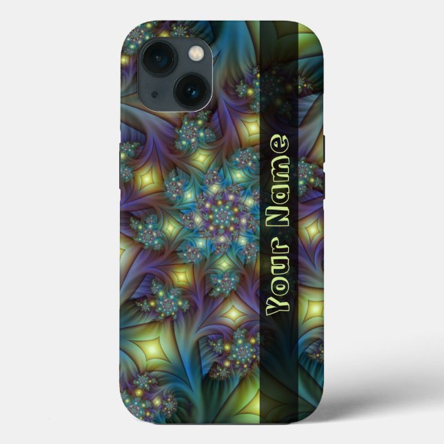 Upplyst Abstrakt Blue Lila Fractal Art Namn (Baksida)