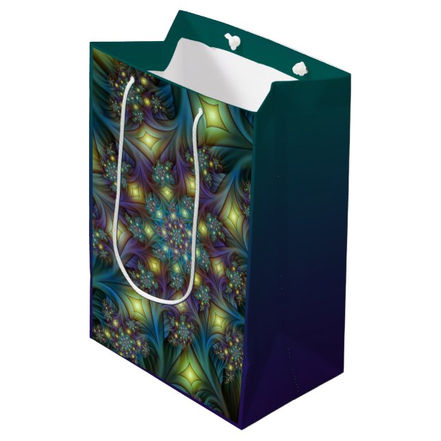 Upplyst Abstrakt Shiny Teal Lila Fractal Art (Framsidan Vinklad)