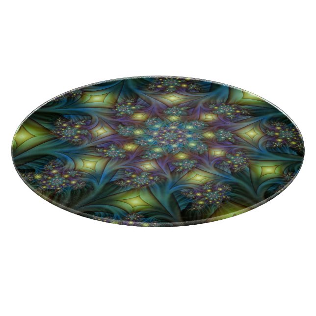Upplyst Abstrakt Shiny Teal Lila Fractal Art (Hörn)