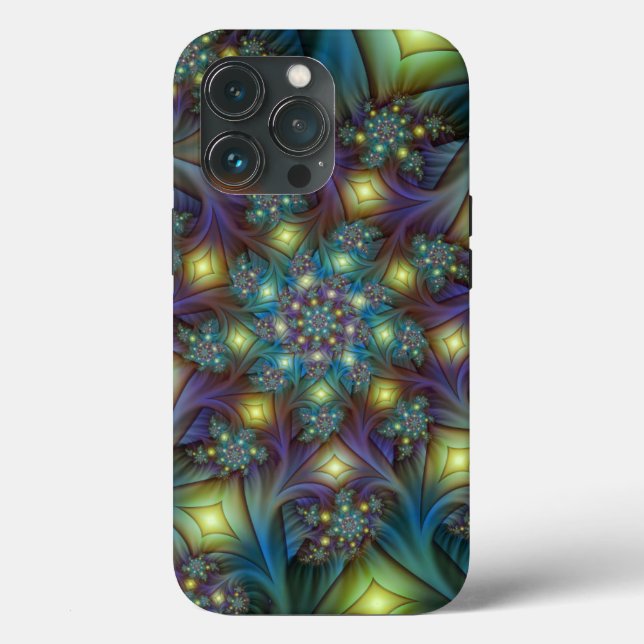 Upplyst Abstrakt Shiny Teal Lila Fractal Art (Baksida )