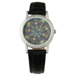 Upplyst Abstrakt Shiny Teal Lila Fractal Art Armbandsur