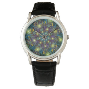 Upplyst Abstrakt Shiny Teal Lila Fractal Art Armbandsur