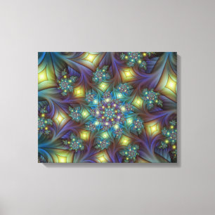 Upplyst Abstrakt Shiny Teal Lila Fractal Art Canvastryck