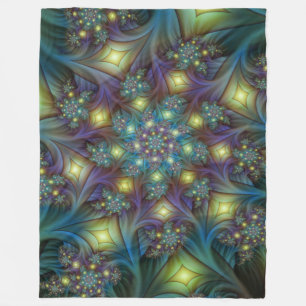 Upplyst Abstrakt Shiny Teal Lila Fractal Art Fleecefilt