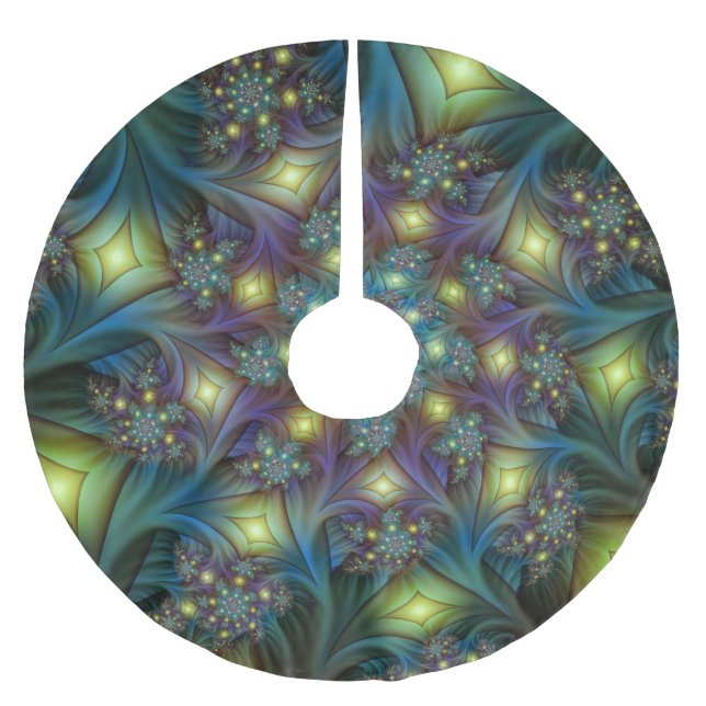 Upplyst Abstrakt Shiny Teal Lila Fractal Art Julgransmatta Borstad Polyester (Framsidan)
