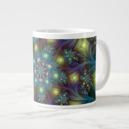 Upplyst Abstrakt Shiny Teal Lila Fractal Art Jumbo Mugg
