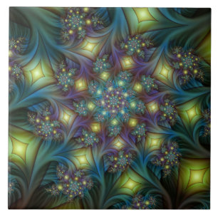 Upplyst Abstrakt Shiny Teal Lila Fractal Art Kakelplatta