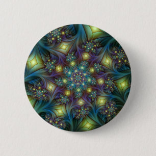 Upplyst Abstrakt Shiny Teal Lila Fractal Art Knapp