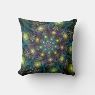 Upplyst Abstrakt Shiny Teal Lila Fractal Art Kudde
