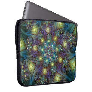 Upplyst Abstrakt Shiny Teal Lila Fractal Art Laptop Fodral