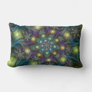 Upplyst Abstrakt Shiny Teal Lila Fractal Art Lumbarkudde