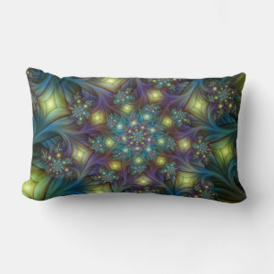 Upplyst Abstrakt Shiny Teal Lila Fractal Art Lumbarkudde