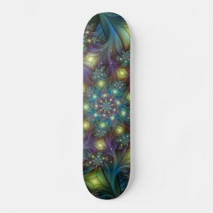 Upplyst Abstrakt Shiny Teal Lila Fractal Art Mini Skateboard Bräda 18,5 Cm