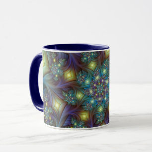 Upplyst Abstrakt Shiny Teal Lila Fractal Art Mugg