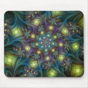 Upplyst Abstrakt Shiny Teal Lila Fractal Art Musmatta